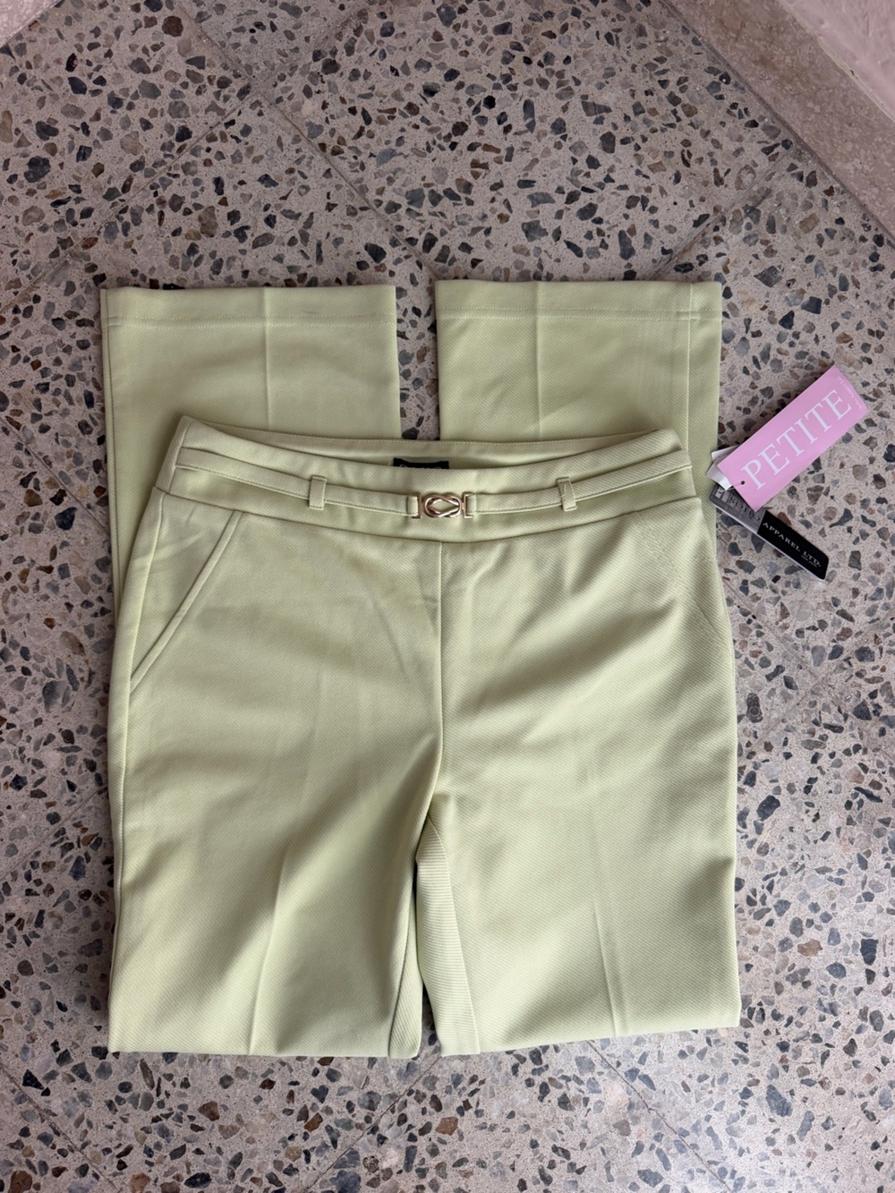Soho Apparel Ltd. Petite Flare Dress Pants. Green